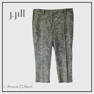 J.JILL Relaxed Chino Boyfriend Cropped Trousers - Green Floral  - 14